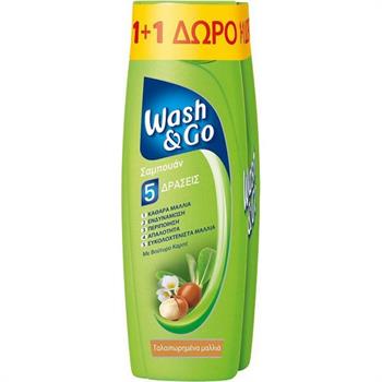 Wash + Go Σαμπουάν 5 Δράσεις με Βούτυρο Καριτέ για Ταλαιπωρημένα Μαλλιά 2 x 400ml