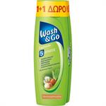 Wash + Go Σαμπουάν 5 Δράσεις με Βούτυρο Καριτέ για Ταλαιπωρημένα Μαλλιά 2 x 400ml