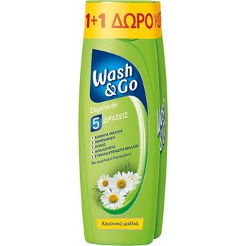 Wash + Go Σαμπουάν 5 Δράσεις με Εκχύλισμα Χαμομηλιού για Κανονικά Μαλλιά 2 x 400ml