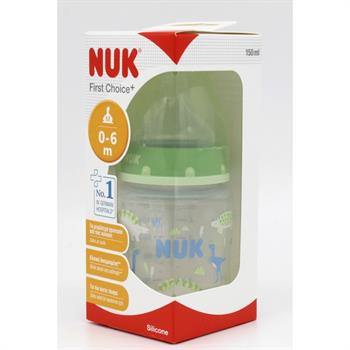 Nuk First Choice Plus PP με Θηλή Σιλικόνης 0-6m Green Dino 150ml