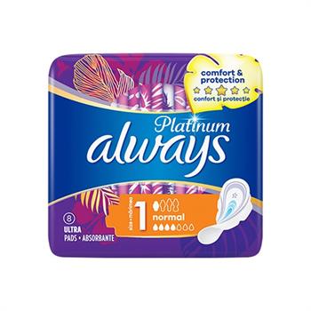Always Ultra Platinum Normal Size 1 Σερβιετάκια με Φτερά, 8pcs