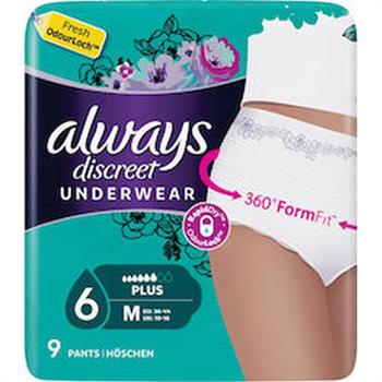 Always Discreet Pants Plus Medium Εσώρουχο μιας χρήσης για ακράτεια, 9τμχ