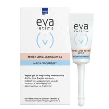 Intermed Eva Intima Moist Log Acting pH 3.0 Υγραντική Κολπική Γέλη για Ανακούφιση της Ξηρότητας 9 Κολπικοί Εφαρμοστές 2,5g