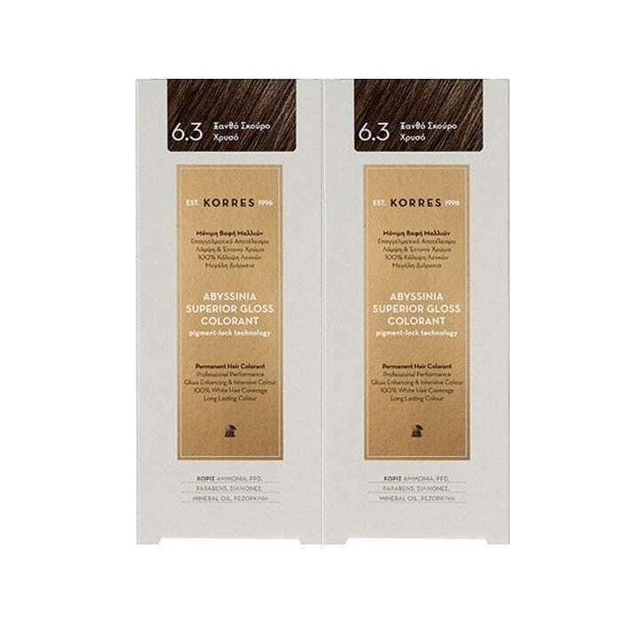 Korres PROMO Abyssinia Superior Gloss Colorant Μόνιμη Βαφή Μαλλιών 6.3 Ξανθό Σκούρο Χρυσό 2x50ml 1+1 ΔΩΡΟ