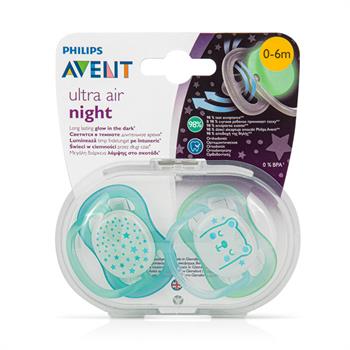 Philips Avent Ultra Air Night Oρθοδοντική Πιπίλα Σιλικόνης Ciel 0-6m 2τμχ