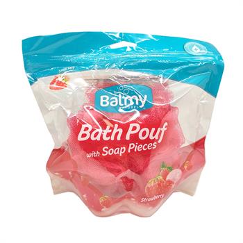 Vican Balmy Bath Pouf Σφουγγάρι Με Πέρλες Σαπουνιού Και Άρωμα Φράουλα 1 τμχ.