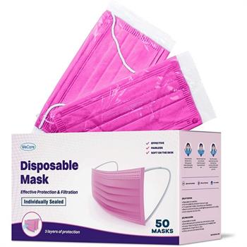 `3ply` Disposable Face Masks (Ροζ - Pink) 50τμχ
