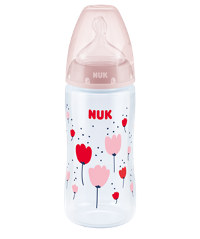 NUK First Choice Plus Μπιμπερό με Δείκτη Ελέγχου Θερμοκρασίας 0-6 m Medium 300ml - ΡΟΖ ΛΟΥΛΟΥΔΙΑ
