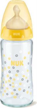 NUK First Choice Plus Μπιμπερό γυάλινο 240ml με θηλή - ΚΙΤΡΙΝΟ