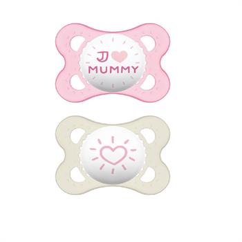 Mam Ι Love Mummy & Daddy Σιλικόνης 2-6m 2τμχ - ΡΟΖ