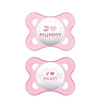 Mam Ι Love Mummy & Daddy Σιλικόνης 2-6m 2τμχ - ΡΟΖ I LOVE MUMMY