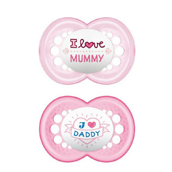 Mam I Love Mummy & Daddy Σιλικόνης 16m+ 2τμχ - ΡΟΖ I LOVE MUMMY