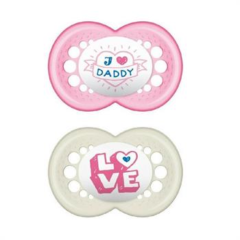 Mam I Love Mummy & Daddy Σιλικόνης 16m+ 2τμχ - ΡΟΖ I LOVE DADDY