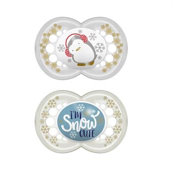 MAM Πιπίλα Σιλικόνης Winterfun 6-16m 2τμχ - ΑΣΠΡΟ ΠΙΓΚΟΥΙΝΟΣ