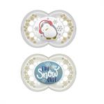 MAM Πιπίλα Σιλικόνης Winterfun 6-16m 2τμχ - ΑΣΠΡΟ ΠΙΓΚΟΥΙΝΟΣ