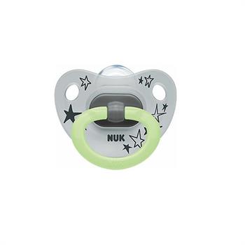 Nuk Happy Nights 0-6m Πιπίλα Σιλικόνης με Θήκη - ΓΚΡΙ