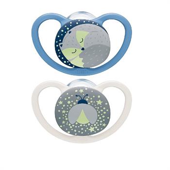 Nuk Space Night Πιπίλες Σιλικόνης 18-36m 2τμχ - ΜΠΛΕ