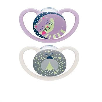 Nuk Space Night Πιπίλες Σιλικόνης 18-36m 2τμχ - ΡΟΖ