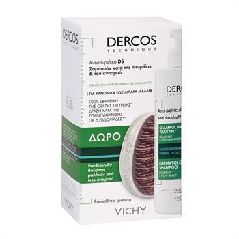 Vichy Promo Dercos Anti Dandruff Shampoo Normal To Oily Hair 390ml & Δώρο Βούρτσα Μαλλιών Από Ίνες Σιταριού