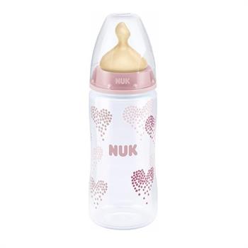 Nuk First Choice+ PP Μπιμπερό με Θηλή Latex 300ml - ΡΟΖ ΚΑΡΔΙΕΣ