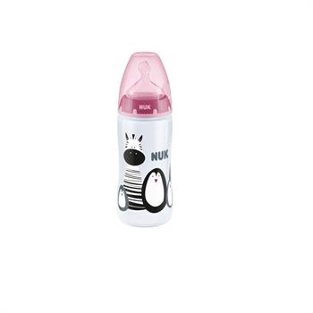 Nuk First Choice Πλαστικό Μπιμπερό με Θηλή Σιλικόνης Animals 0-6m 300ml - ΡΟΖ