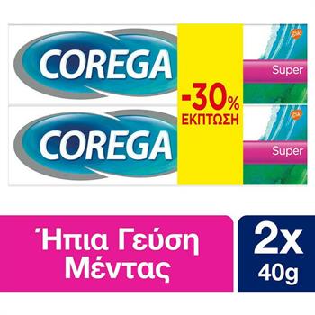 COREGA 3D Super Hold  Κρέμα για Τεχνητή Οδοντοστοιχία με Γεύση Μέντα 2 x 40g (-30%)
