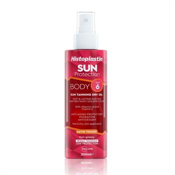 Heremco Histoplastin Sun Protection Tanning Dry Oil Body Satin Touch 6SPF Ξηρό Λάδι Μαυρίσματος 200ml