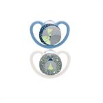 Nuk Space Night Πιπίλες Σιλικόνης 0-6m Γατούλα & Μέλισσα Μπλε 2τμχ
