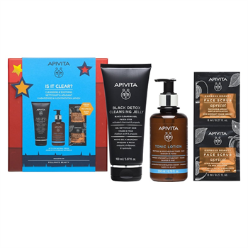 Apivita Set Δώρου Is It Clear Gel Καθαρισμού με Ενεργό Άνθρακα 150ml & Τονωτική Λοσιόν 200ml & Scrub Apricot 8ml