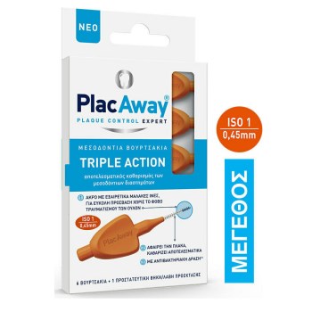 Plac Away Triple Action Μεσοδόντια Βουρτσάκια Πορτοκαλί 0.45mm-ISO1 6τμχ