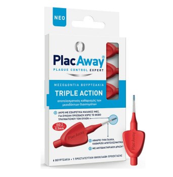 Plac Away Triple Action Μεσοδόντια Βουρτσάκια Κόκκινα 0.5mm-ISO2 6τμχ