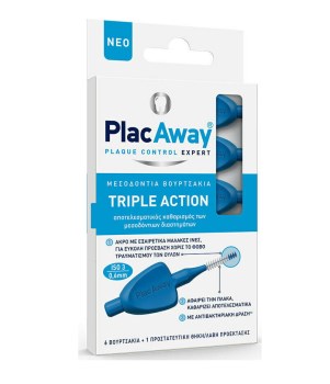 Plac Away Triple Action Μεσοδόντια Βουρτσάκια Μπλε 0.6mm-ISO3 6τμχ