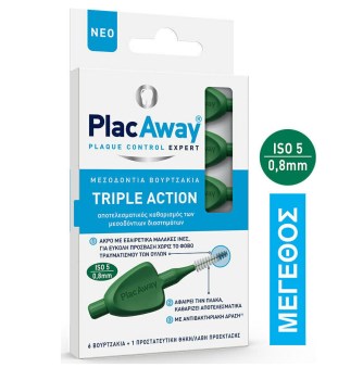 Plac Away Triple Action Μεσοδόντια Βουρτσάκια Πράσινα 0.8mm-ISO5 6τμχ