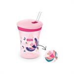 Nuk Action Cup Ποτηράκι που Αλλάζει Χρώμα με Καλαμάκι για 12m+ 230ml - ΡΟΖ