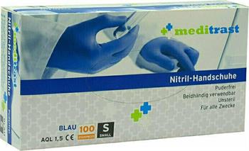 Meditrast Γάντια Νιτριλίου Μπλε Χωρίς Πούδρα Small