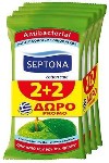 Septona Antibacterial Αντιβακτηριδιακα Μαντηλακια Καθαρισμου Πρασινο Μηλο 2+2 Δωρο 4X15 Tmx