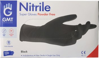 GMT Super Gloves Γάντια Νιτριλίου Χωρίς Πούδρα Μαύρο 100τμχ SMALL