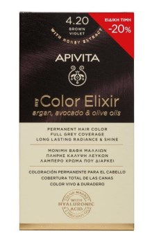 Apivita My Color Elixir Μόνιμη Βαφή Μαλλιών No 4.20 Καστανό Βιολετί 50ml+75ml Με Sticker -20% Έκπτωση