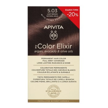 Apivita My Color Elixir Μόνιμη Βαφή Μαλλιών No 5.03 Καστανό Ανοιχτό Φυσικό Μελί 50ml Με Sticker -20% Έκπτωση