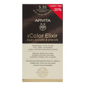 Apivita My Color Elixir Μόνιμη Βαφή Μαλλιών No 5.35 Καστανό Ανοιχτό Μελί Μαονί 50ml Με Sticker -20% Έκπτωση