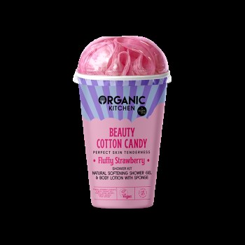 Organic Kitchen Fluffy Strawberry Shower Kit Σετ Απαλό Αφρόλουτρο & Λοσιόν σώματος με Σφουγγάρι, 100 ml/100 ml