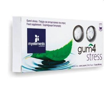 MyElements Gum 4 Stress Λειτουργική τσίχλα με L-Tryptophan, Lemon Balm & Scullcap για τη διαχείρηση του Άγχους, με γεύση μέντας, 10 gums