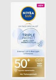 Nivea Sun Triple Protect SPF50+ Shake Αντηλιακό Fluid Προσώπου με Υαλουρονικό 40ml