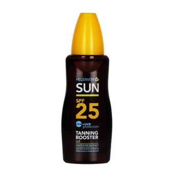 Helenvita Sun Tanning Booster Oil Spf25 Αδιάβροχο Αντηλιακό Λάδι Μεσσαίας Προστασίας, 200ml