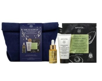 Apivita Time To Glow Up, Beessential Έλαιο Προσώπου 15ml & ΔΩΡΟ Μίνι Γαλάκτωμα 50ml & Μάσκα Προσώπου Με Αβοκάντο 20ml.