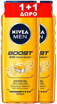 Nivea Boost 24h Fresh Effect Αφρόλουτρο σε Gel για Μαλλιά , Πρόσωπο & Σώμα 2x500ml