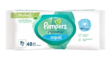 Pampers Harmonie Aqua Υποαλλεργικά Μωρομάντηλα με 99% Νερό, χωρίς Οινόπνευμα & Άρωμα 48τμχ