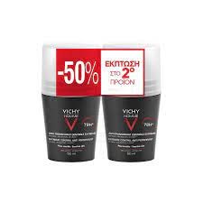 Vichy Promo Anti Transpirant 72h Roll On Ανδρικό Αποσμητικό Έντονης Εφίδρωσης με Άρωμα -50% Έκπτωση στο 2ο προϊόν, 2x50ml