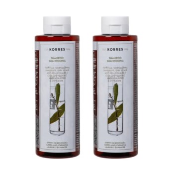 Korres Σαμπουάν Δάφνη & Echinacea για Πιτυρίδα & Ξηροδερμία, 2x250ml