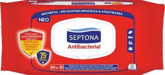Septona Antibacterial Μαντηλάκια Χεριών 75% Οινόπνευμα με Δράση Εναντίον Ιών, H1N1 & H3N2, 60τεμ